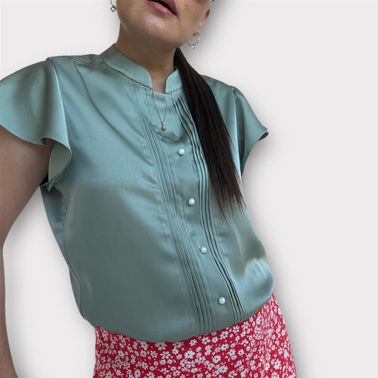 Rüschen Ärmel Bluse -014