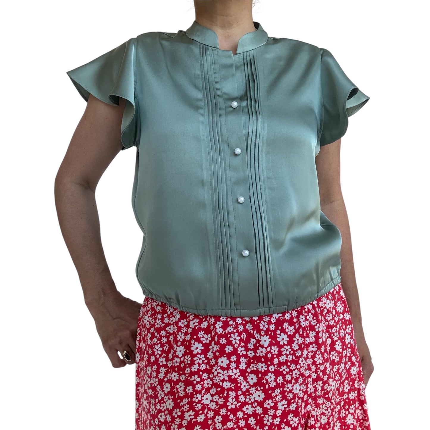 Rüschen Ärmel Bluse -014